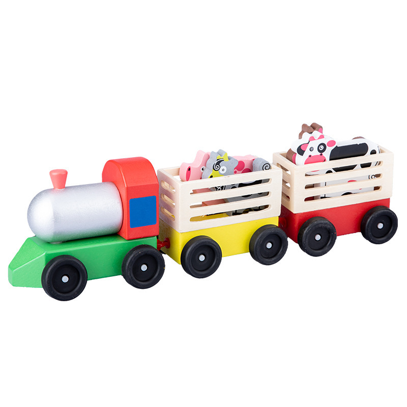 Cross-border children's wooden simulation engineering vehicle double-deck transport vehicle fire truck excavator aircraft nut tool toy car