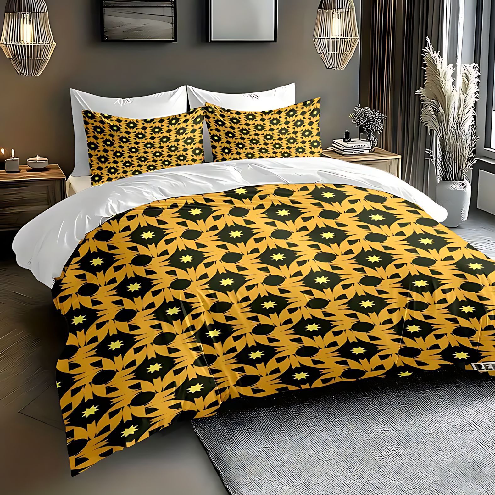 TEMU / JIT transfronterizo nuevo color amarillo gráfico colchón funda funda funda almohada conjunto fuente de ropa de cama fabricante