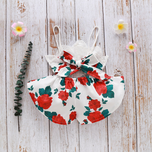 New Arrival Children's Clothing Baby Girls' Lace Floral Romper Summer European and American Style Girls' Suspender Shorts