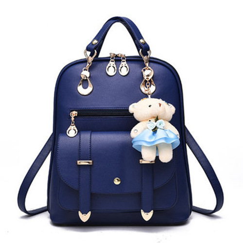 〖Cross-border women's bag〗Backpack student casual new Korean version trendy fashion pu leather college style hanging bear bag