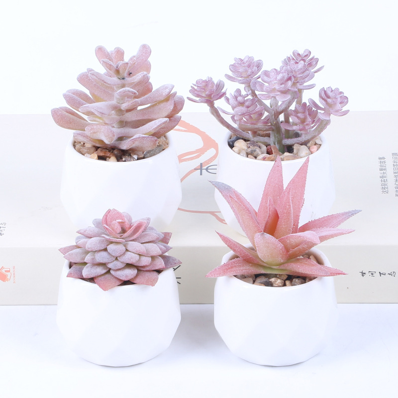Maceta de cerámica para suculentas artificiales de oficina, mini suculenta rosa, taza de diamante, gran venta, entrega instantánea, irrompible, alta simulación.