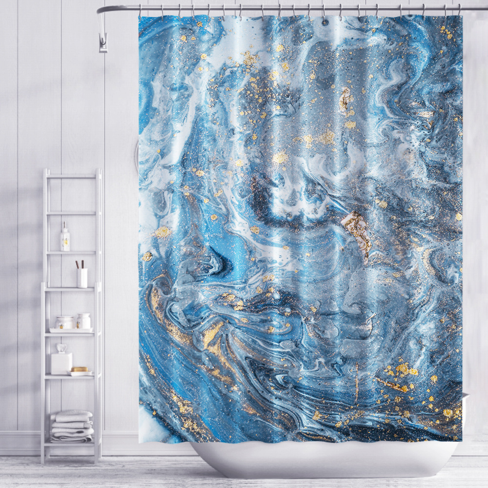 亚马逊3d印花ins北欧渐变大理石纹路加厚防水涤纶卫生间浴室浴帘