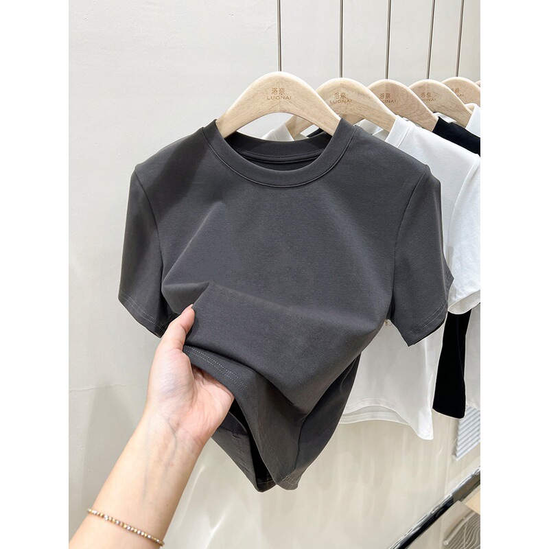 American-Style Straight-Shoulder Short-Sleeve T-Shirt for Women, Summer 2026 New European Fashion Slim-Fit Top, Short Half-Sleeve Base Shirt
