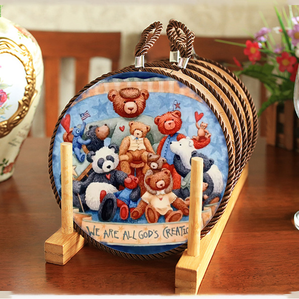 圣诞小熊陶瓷餐垫家居用品软木隔热垫创意DIY汽车吸水杯垫装饰品