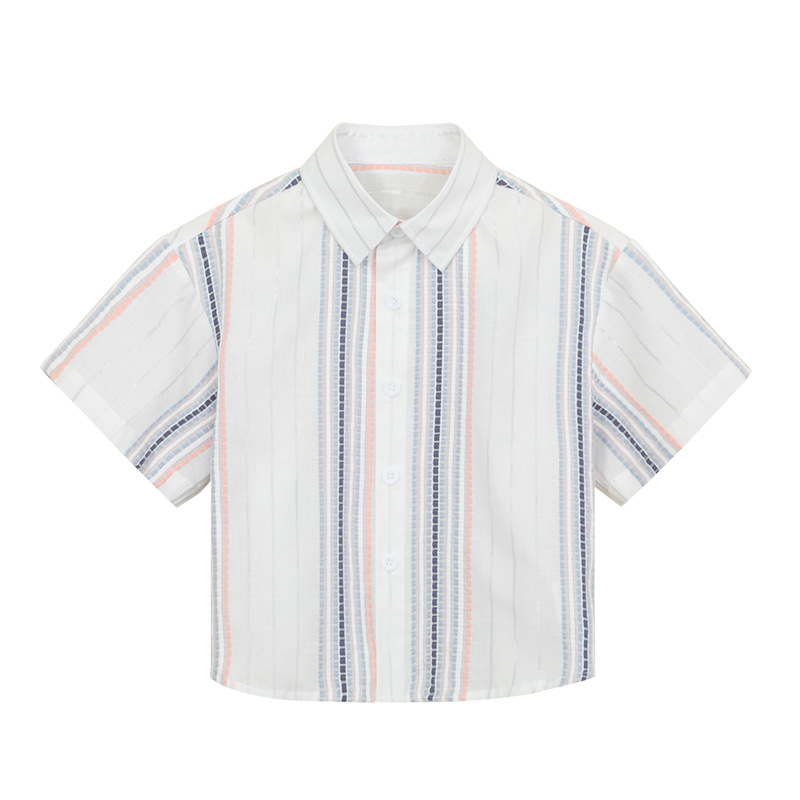 Camisa para niños Estilo coreano ropa para niños Estilo británico algodón rojo y azul rayas camisa de manga larga niños y niñas camisa plisada uniforme escolar verano