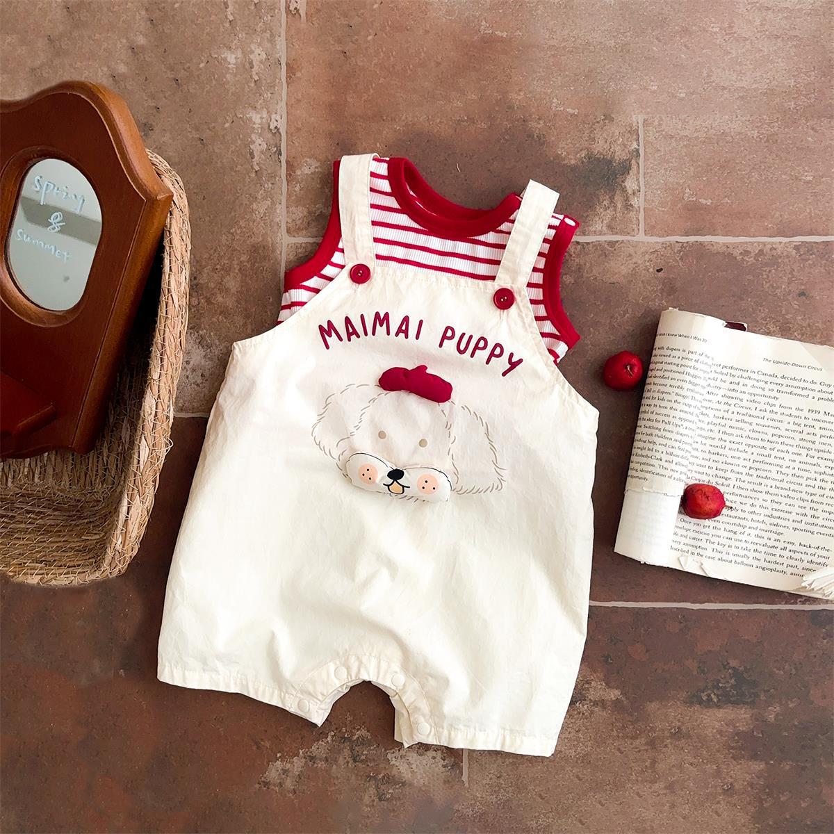 Youhe verano nuevo estilo bebé estilo occidental pequeño traje chaleco a rayas con pantalones cortos ligeros y monos de dos piezas