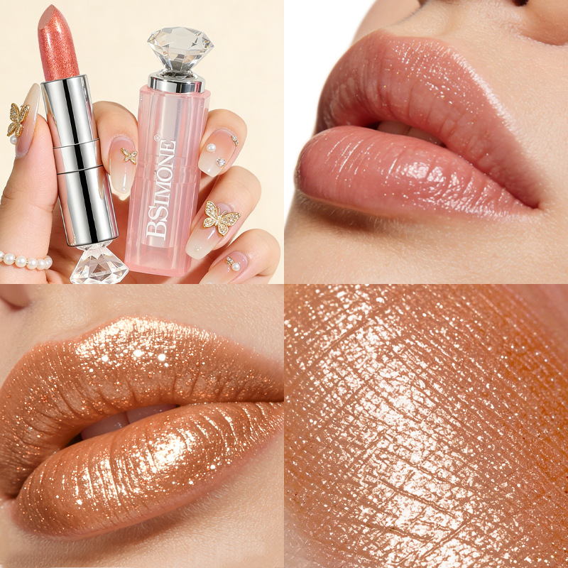 Lápiz labial metálico perlado de 8 colores, iluminador con brillo de diamante, fácil de aplicar, hidratante, de larga duración, venta al por mayor.