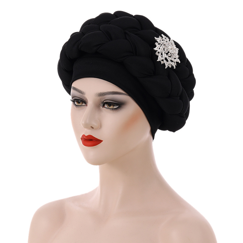 Muslim hat Autumn African hand-braided hat with accessory turban wrap_voghion.com