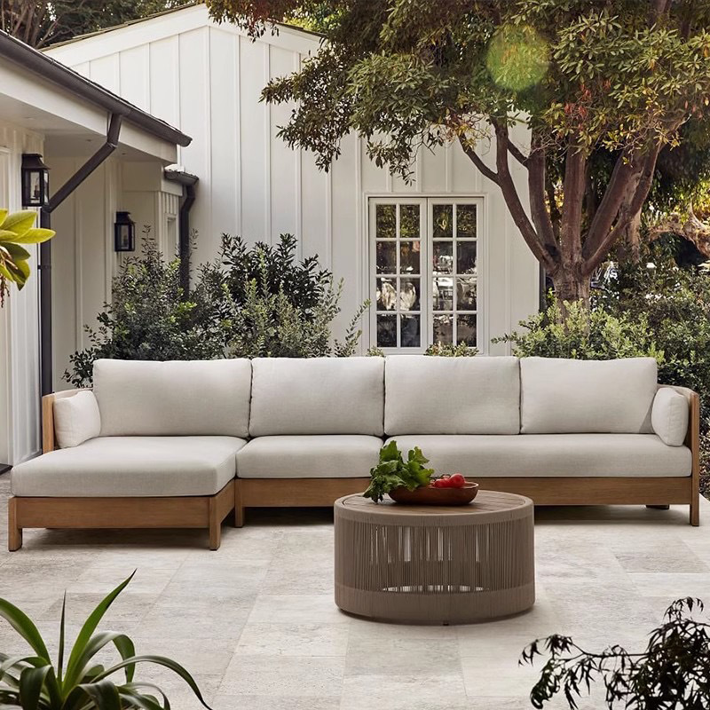 Sofá al aire libre de teca, patio, balcón, ocio, combinación de ratán de madera maciza, terraza de villa al aire libre, silla de ratán impermeable y de protección solar