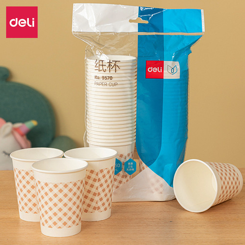 Deli Stationery 9570 Thickened Paper Cup 250ml Disposable Cup 50 Pack Drinking Cup Thickened Paper Cup