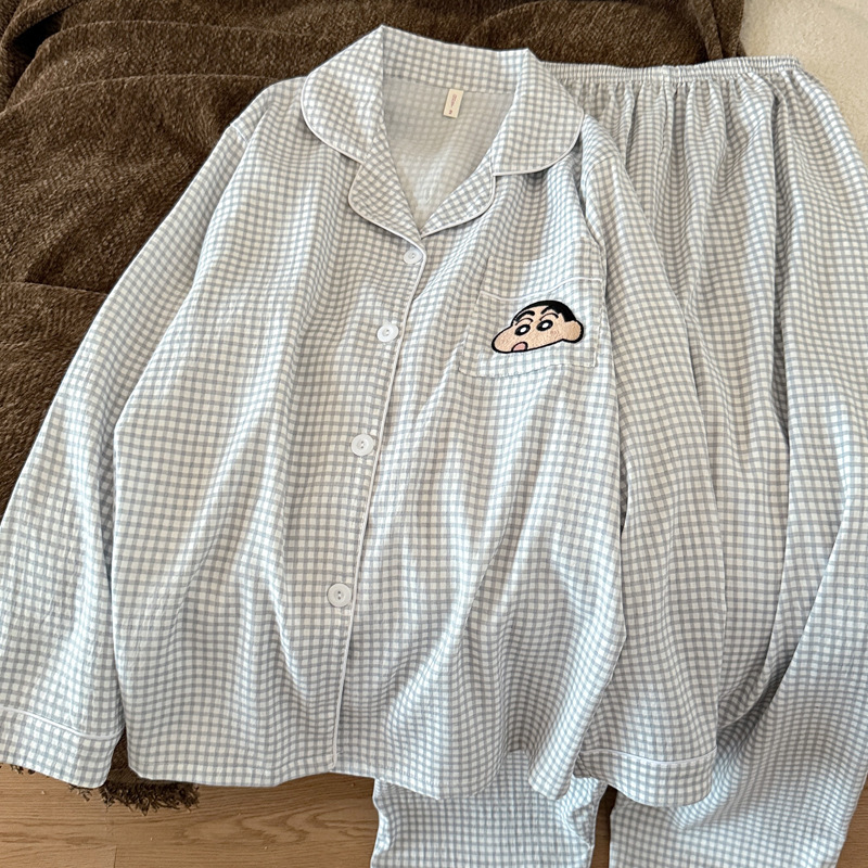 Cartoon Cloud Cotton Spring, Autumn and Winter Men's Pajamas Long-Sleeved Pants Men's Cardigan Can Be Worn Outside Home Clothes Set