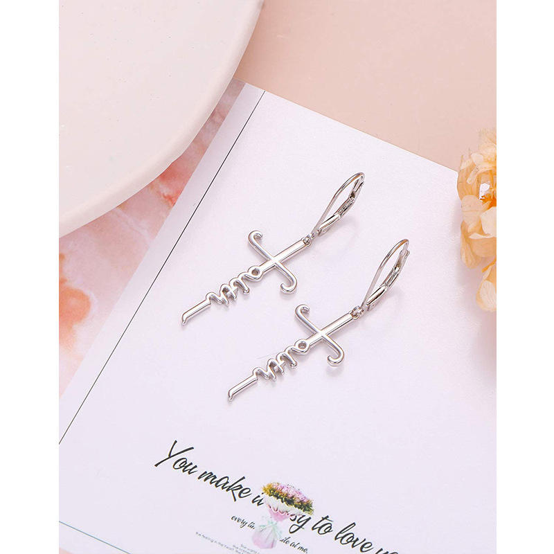 925 plata esterlina cruz pendientes pendientes TEMU nuevo estilo europeo y americano de moda fe letra FAITH pendientes pendientes