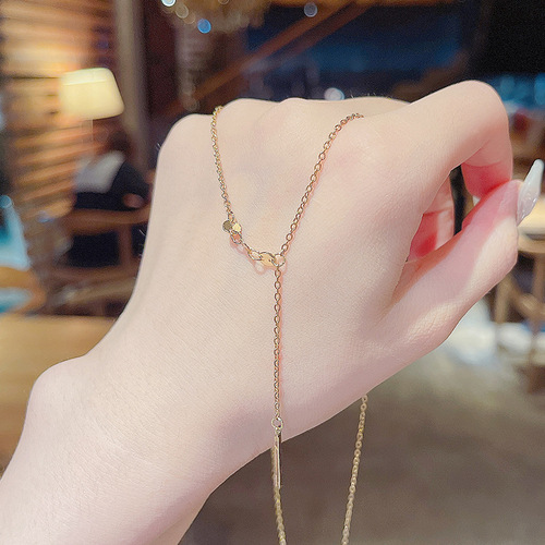 Ins trendy same style super fairy simple titanium steel necklace women's tassel pendant design geometric clavicle chain
