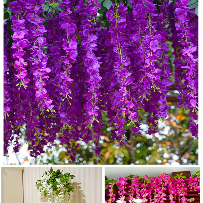 Оптовая продажа свадебный орнамент глициния цветы имитация гостиной садовый орнамент цветок кресс-салат пластиковая лоза с зелеными листьями виноградной лозы цветы глицинии