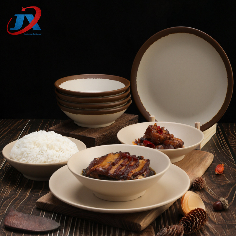 Melamine Tableware Retro Earthenware Style Old-fashioned Earthen Bowl Hot Pot Barbecue Restaurant Restaurant Wine Bowl Special Commercial Dish Set
