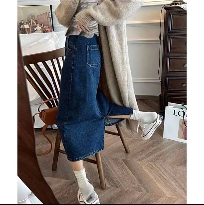 2023 New Maternity Denim Skirt Fashionable Slit Hip Skirt Easiest for Match Maternity Slim Fit