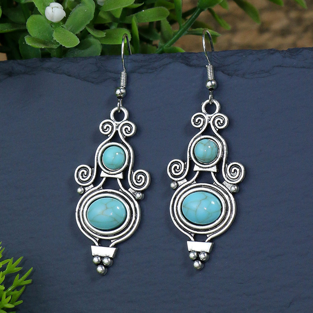 1 Pair Quantity Street Occasion 1 Pair Ethnic Style Color Block Inlay Alloy Turquoise Drop Earrings