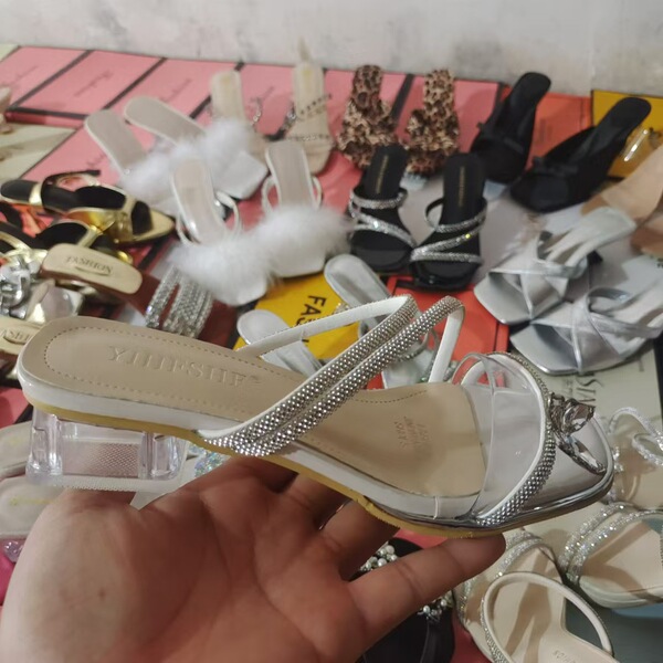 Sandals with rhinestones open toe stiletto heels
