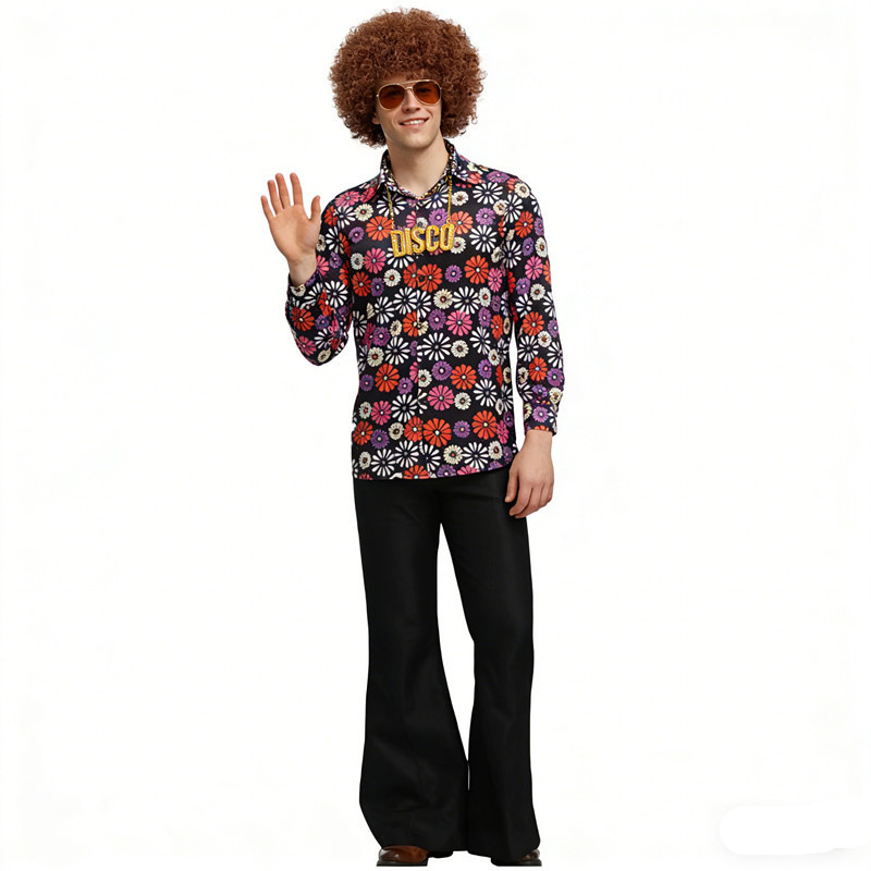 Halloween Adult Cosplay Hip-Hop Singer Couple Costumes 90S Retro Floral Performance Costumes for Adult Men