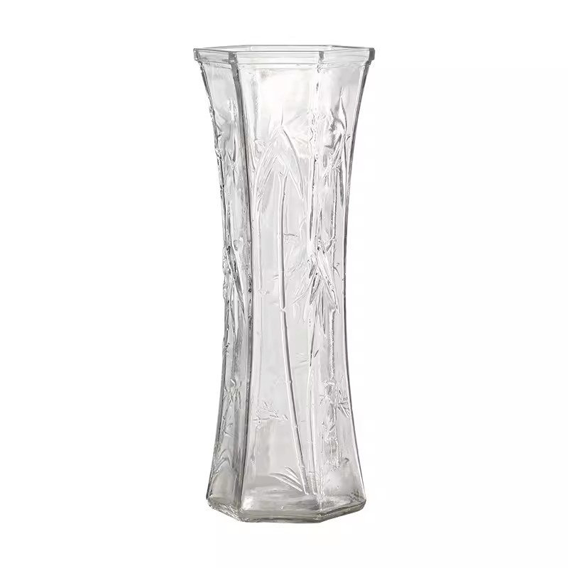 Jarrón transparente de estilo escandinavo de alta gama, de vidrio, con cultivo de agua, rico arreglo floral de lirios de bambú, decoración de escritorio.