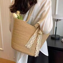 法式编织包女夏季新款时尚草编沙滩包大容量菜篮子单肩水桶包