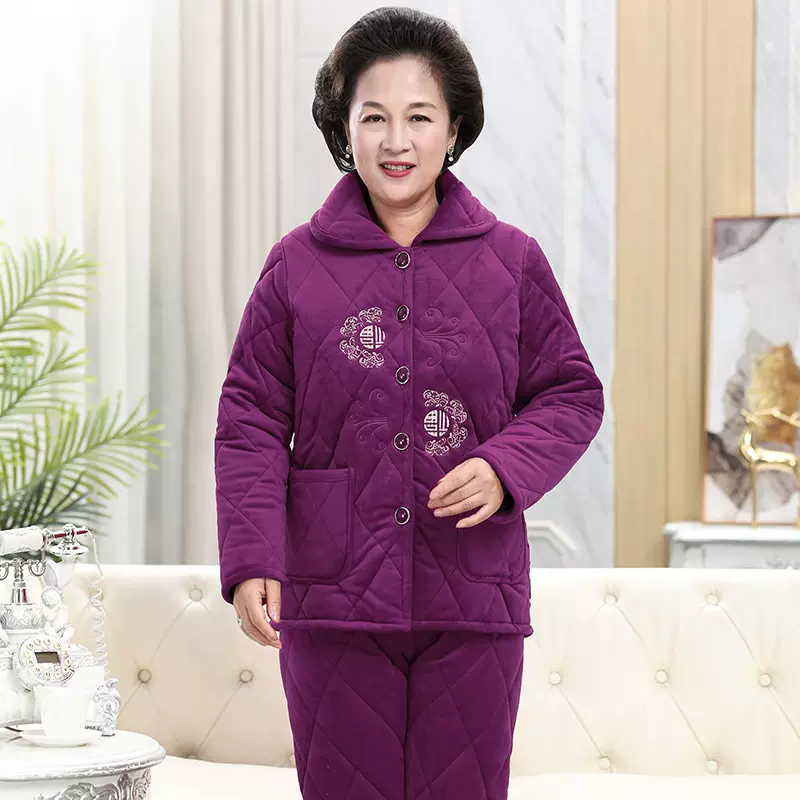 睡衣女秋冬款法兰绒加绒加厚保暖休闲中年妈妈宽松柔软家居服套装