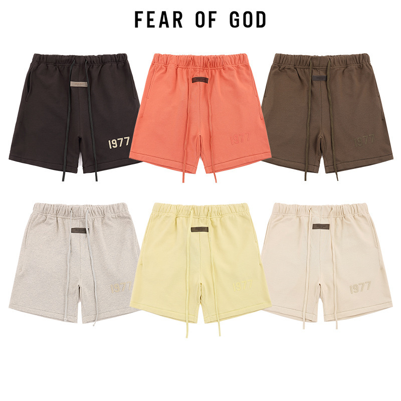 Cross-Border Niche Fashion Brand Fog Essentials Flocked Letter Drawstring Straight Shorts Unisex Casual Pants