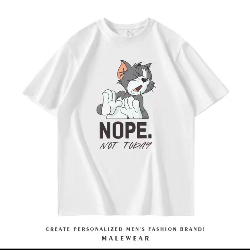 Pure Cotton Short-Sleeved Summer Men's and Women's T-Shirts Short-Sleeved Loose Large Size Versatile Slimming Look Tom Jerry Tops Slim Fit 12