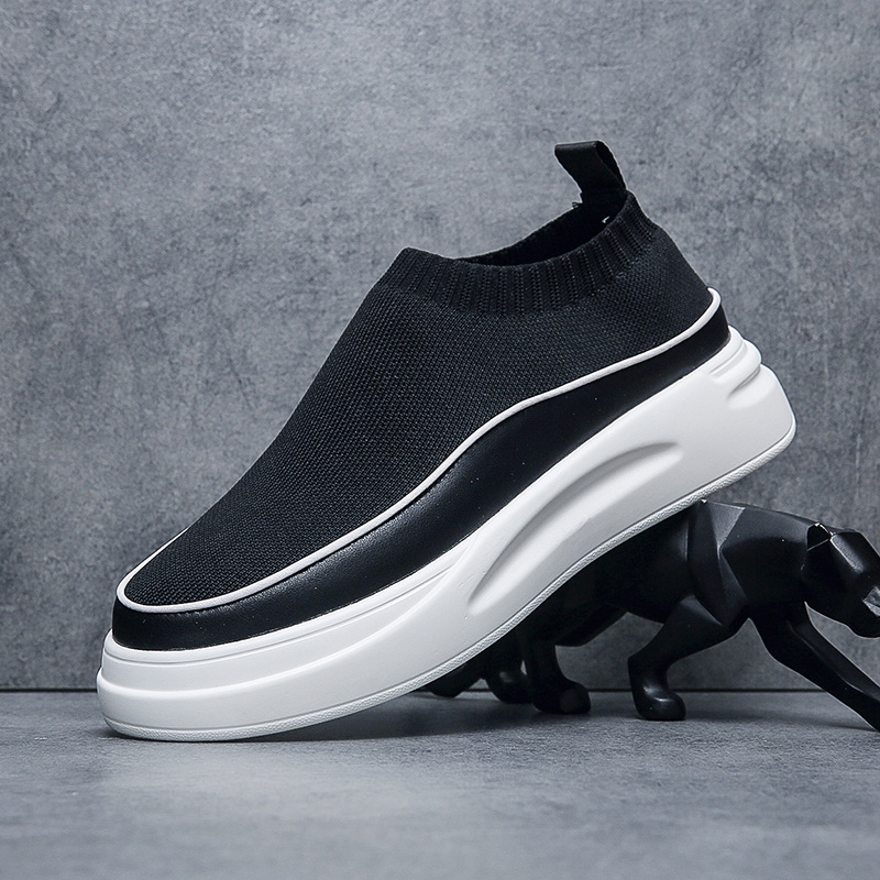 夏季英倫男士襪子鞋男飛織透氣松糕厚底懶人鞋子百搭網紅直播代發