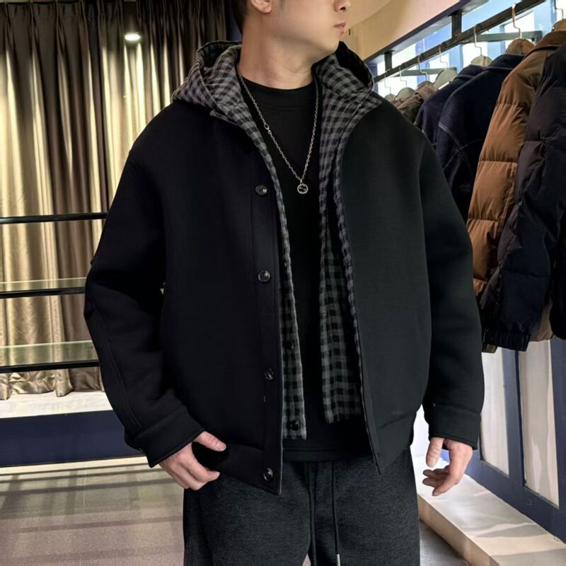 American-style, niche design, loose-fitting plaid hoodie, thick and warm for autumn and winter, high-end, stylish, and cool jacket for men American-style, niche design, loose-fitting plaid hoodie, thick and warm for autumn and winter, high-end, stylish, and cool jacket for men