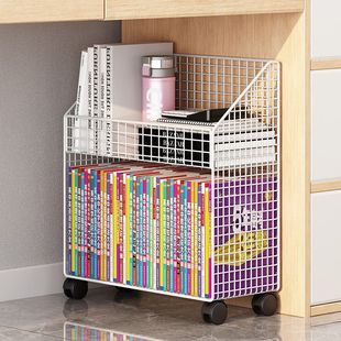 Under-table book storage cabinet movable bookshelf shelf floor office table next to simple small push picture Wen Wu
