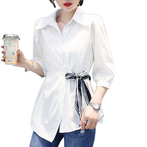 Spring 2025 7/8 Sleeve Blouse Fashion and Chic Early Spring Top for Women Plus Size Fat Hiding Stomach and Concealing Flesh Slimming Waist