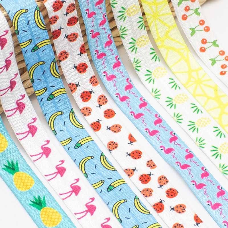 现货1.5cm火烈鸟松紧菠萝仙人掌弹力织带宝宝发带配饰DIY儿童发圈