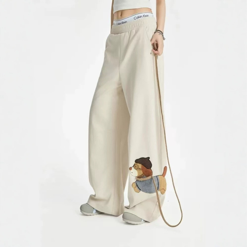 2026 new European and American style embroidered dog print wide-leg pants for women, mid-rise, flowing, loose, casual long pants, straight-leg pants for walking 2026 new European and American style embroidered dog print wide-leg pants for women, mid-rise, flowing, loose, casual long pants, straight-leg pants for walking