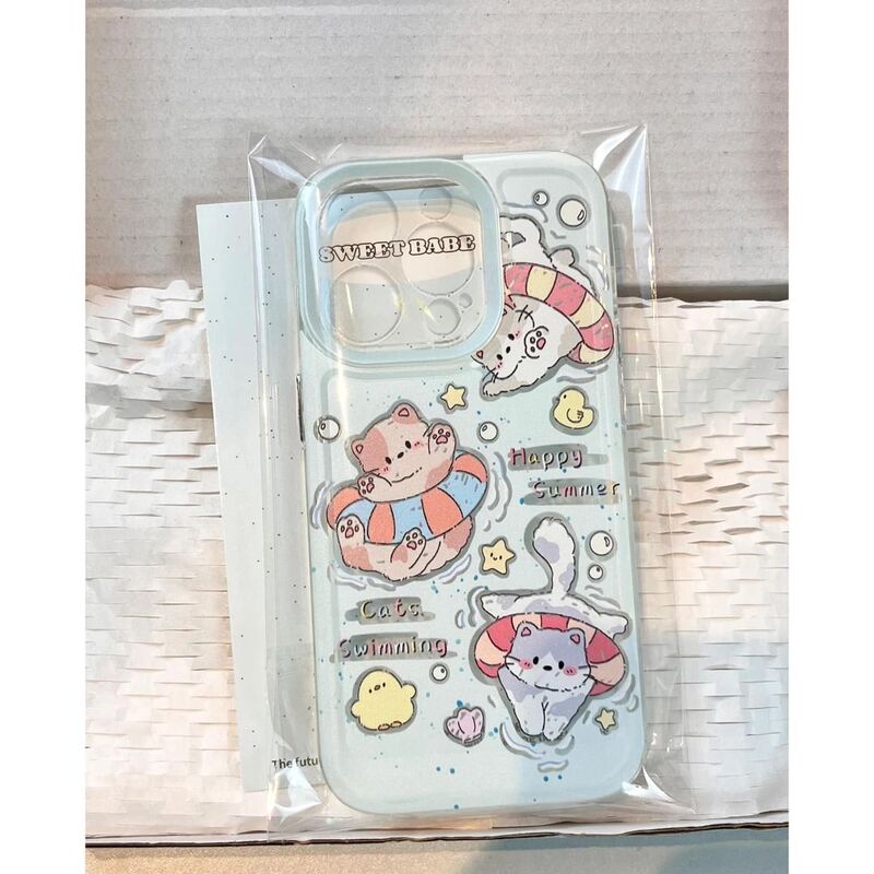 New Swimming Ring Cat Suitable for Apple 17Promax Mobile Phone Case Iphone16 Transparent 14 Cute 13 Soft Shell 12