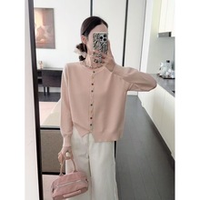 秋季精致麻花彩扣针织衫女圆领开衫长袖彩扣显瘦宽松纯色上衣外套