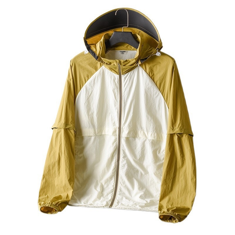 Outdoor cool-touch sun protection clothing for couples, UPF50+ UV protection, detachable sleeves, breathable and waterproof