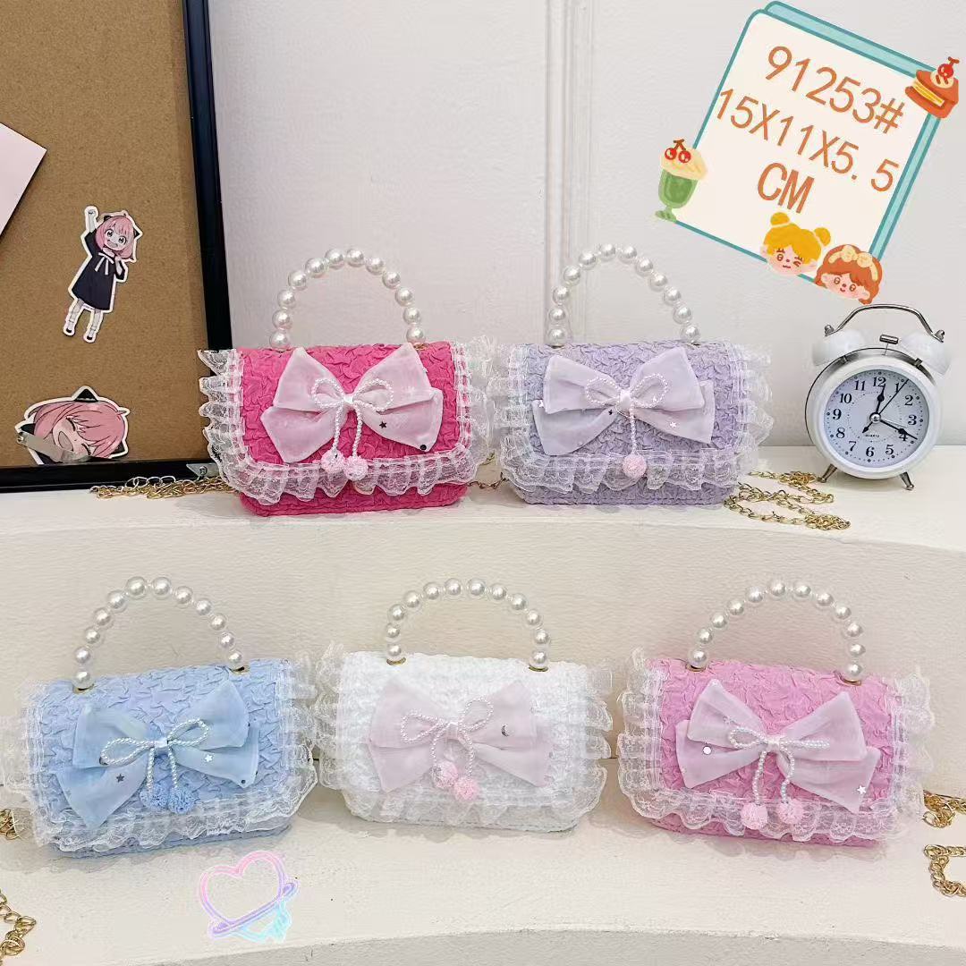 Nuevo encaje perla arco bolso cuadrado bolso de estilo extranjero versátil pequeño viento fragante bolso de chicas bolso de moda bolso de niños