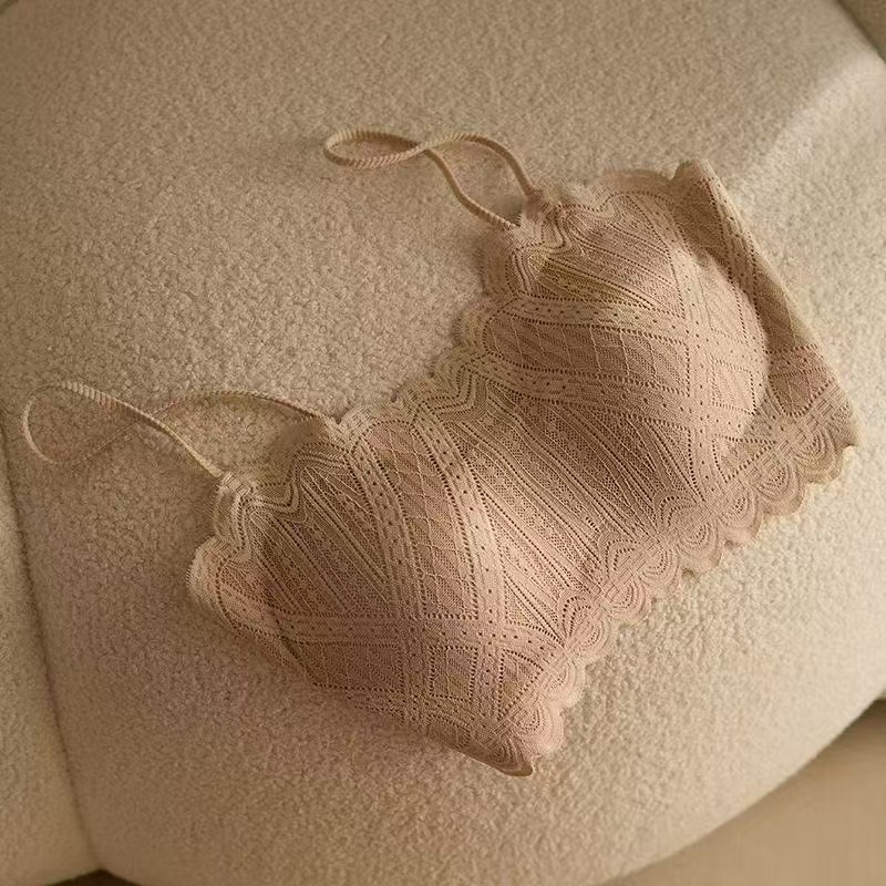蕾丝抹胸防走光美背内衣女短款百搭细肩带免穿文胸一体式裹胸短款|undefined