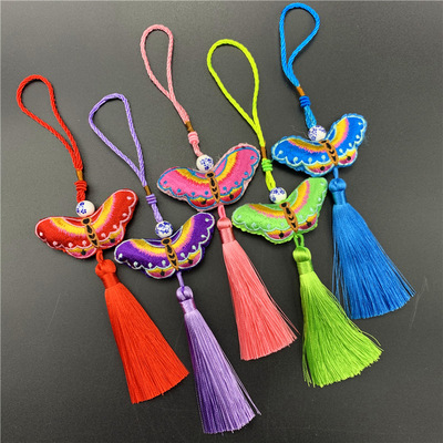 Fabric art Embroidery butterfly Sachet Pendant Antiquity Car hitch tassels Pendants personality originality technology decorate gift