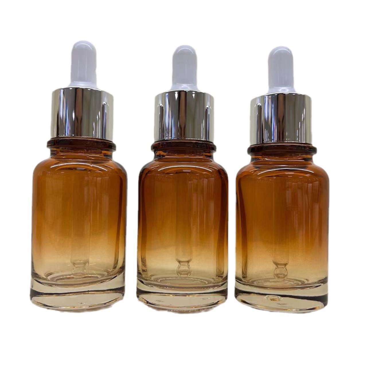 Fábrica en stock al por mayor cilíndrica de fondo grueso botella de aceite esencial botella cosmética 30ml cuentagotas transparente portátil de viaje sub-botella