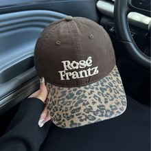 字母刺绣豹纹棒球帽女美式复古显脸小鸭舌帽宽帽檐大头围软顶帽子