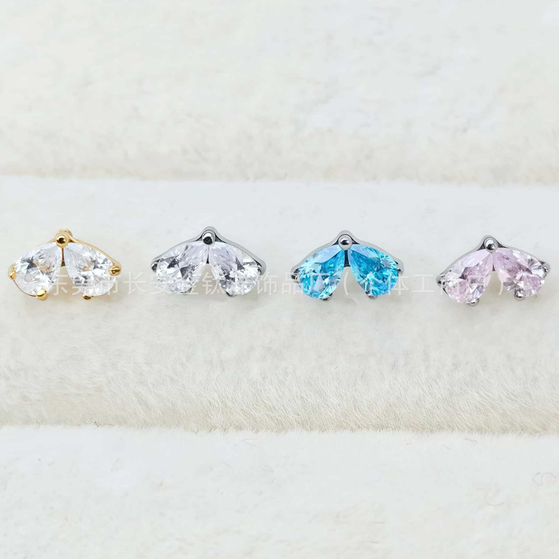F136 Titanium 18K Gold-Plated Water Drop Petal Zircon Lip Stud Nose Stud Ear Stud Ear Bone Stud G23 Titanium Alloy Piercing Jewelry detail image 7