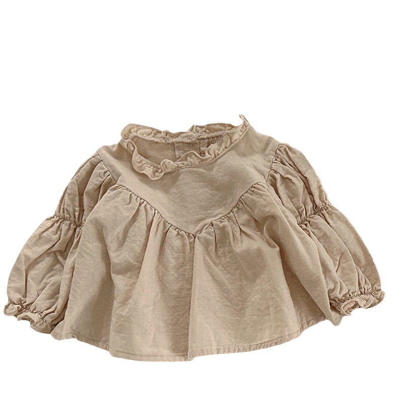 Estilo coreano ins otoño nueva camisa de los niños niñas bebé estilo occidental lindo Fei borde linterna manga suelta muñeca camisa