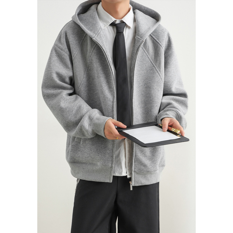 Sweat à capuche américain robuste à double fermeture éclair pour hommes et femmes, coupe déstructurée automne Cleanfit._voghion.com