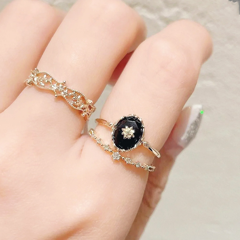 1g Weight Charms, Rings Classification 1 Piece Quantity Holiday, Daily Occasion 925 Sterling Silver Material Flower Pattern All Seasons Season Women's Gender Elegant, Retro Style Japanese Style Opal Palace Vintage Pattern Natural Black Agate Rings Pendants 925 Silver Accessories Suit Autumn New 2