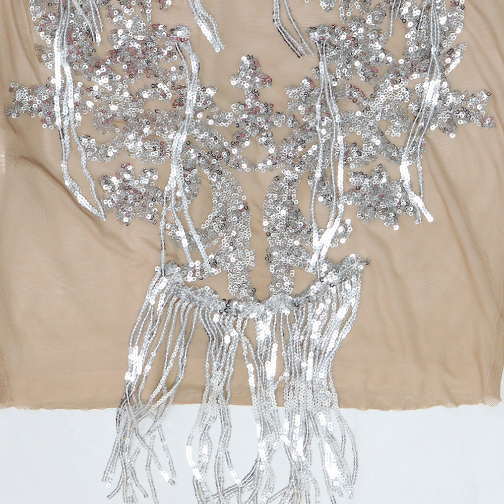 Sequin See through Tassel Dress Women Sexy Sheath Slim Sleeveless Women