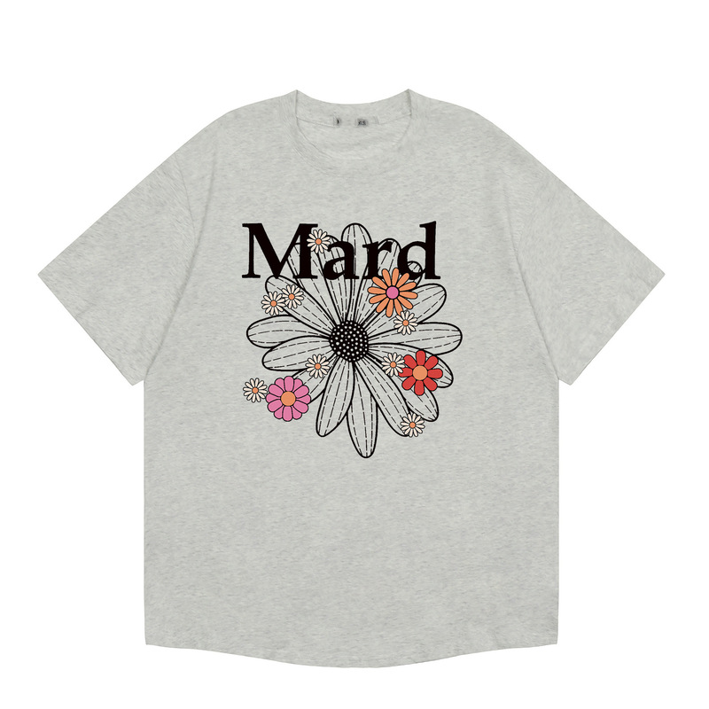 韓国マルディトレンディな半袖フラワープリントゴールドハイシルバー夏ラウンドネック純綿ルーズTシャツトップトレンディ|undefined