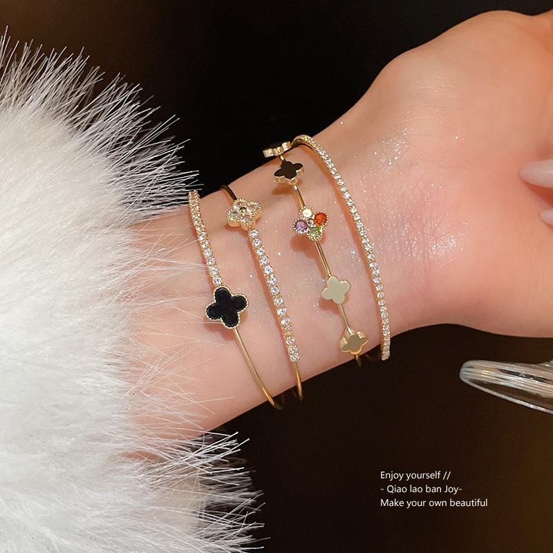 Zircon diamond flower double opening bracelet European and American light luxury fashion bracelet elegant exquisite new jewelry wholesale