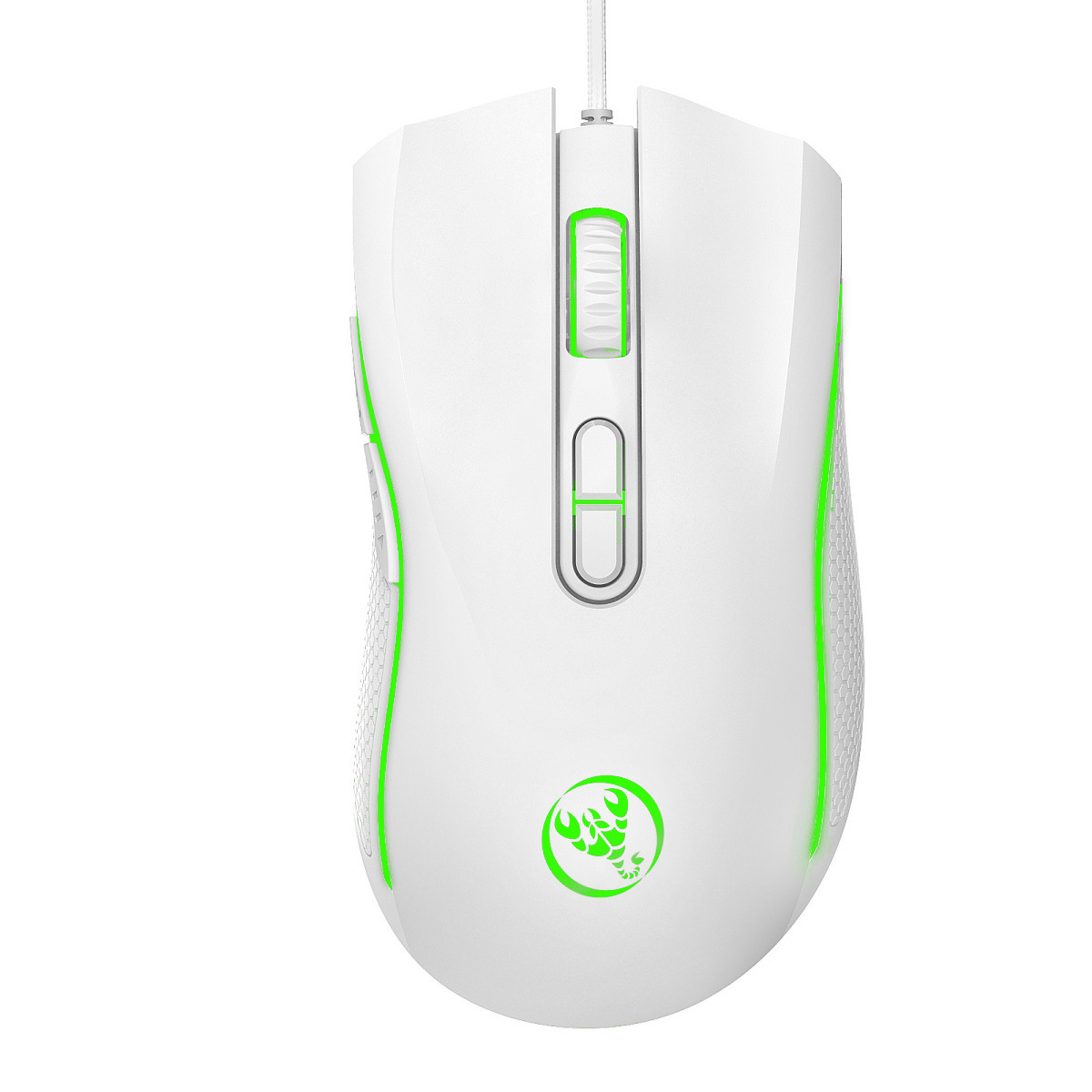Souris filaire 2024 blanche 3200 dpi, toucher mat 7D, poignée colorée, confortable, lumière éteinte_voghion.com